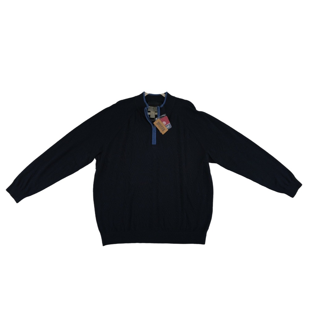 New Duluth Trading Co Quarter Zip Sweater Men's Size XL Navy Blue Outlast Cotton